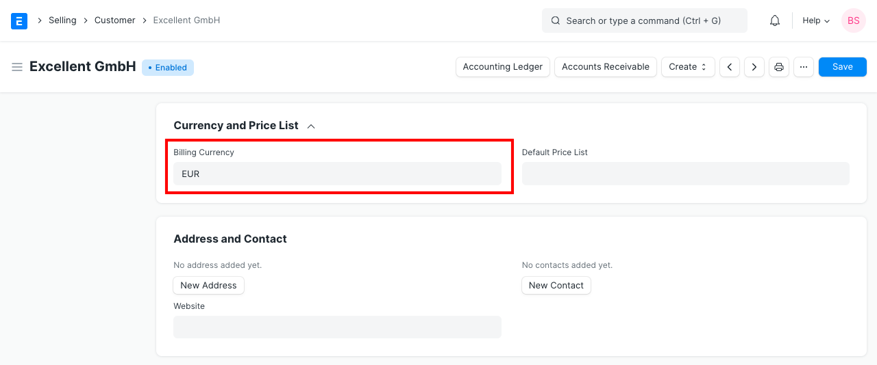 Billing Currency in Customer